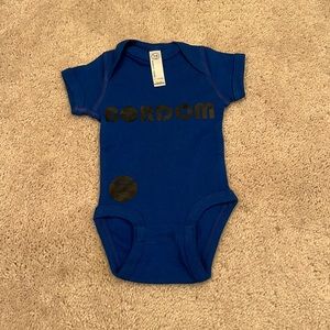 Black and blue BORDOM onesie